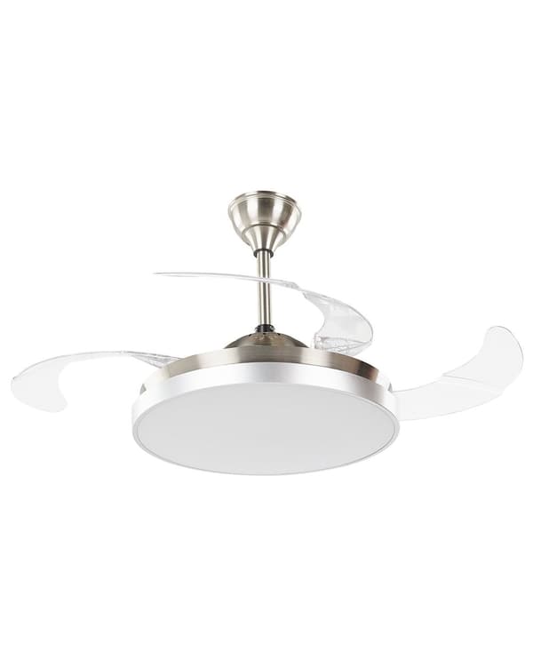 Takfläkt med Lampa Luftkonditionering Silver Syntetmaterial Metall 4 Blad Fjärrkontroll Vardagsrum Sovrum