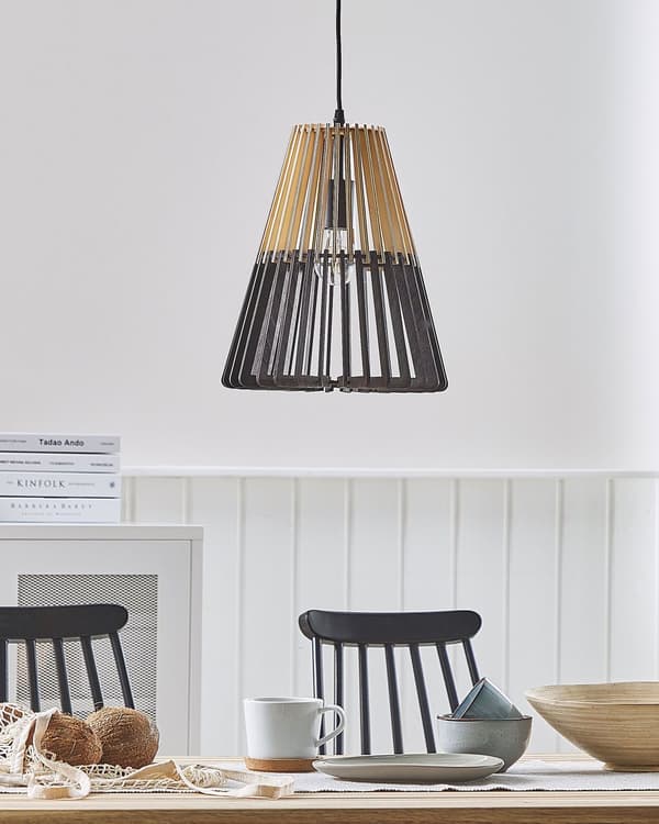 Taklampa Ljust Trä Svart Skandinavisk Design Pendellampa