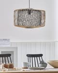 Miniatyrbild 4 av 9: Pendellampa Ljust trä Svart Bambu Oval skärm Hängande taklampa
