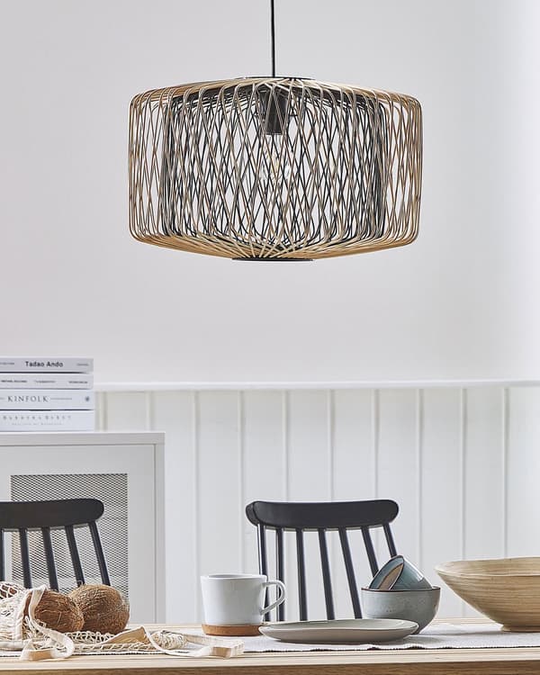 Pendellampa Ljust trä Svart Bambu Oval skärm Hängande taklampa