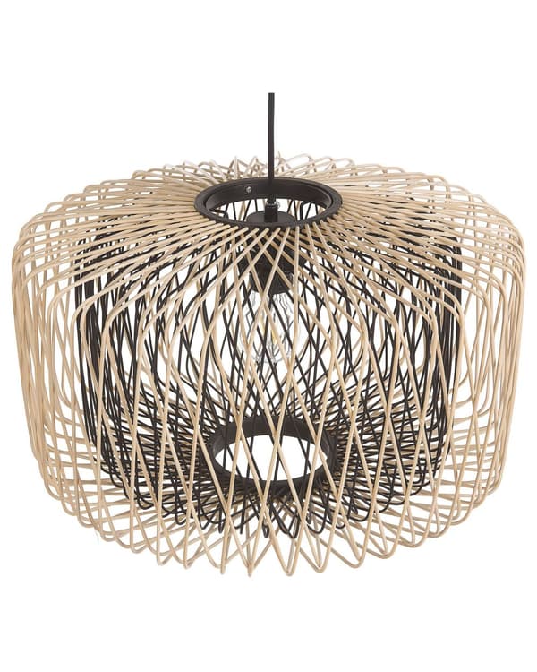 Pendellampa Ljust trä Svart Bambu Oval skärm Hängande taklampa