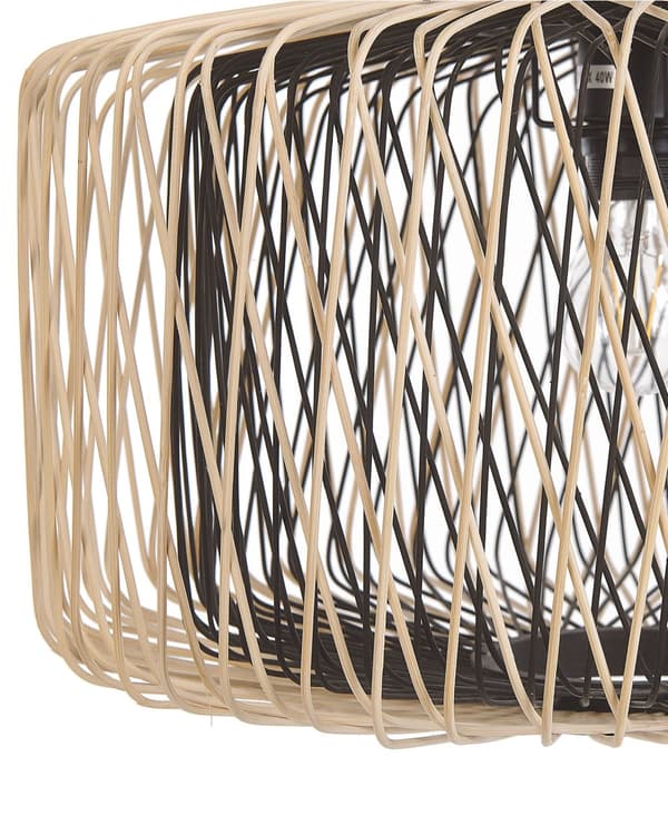 Pendellampa Ljust trä Svart Bambu Oval skärm Hängande taklampa