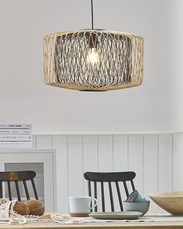 Pendellampa Ljust trä Svart Bambu Oval skärm Hängande taklampa