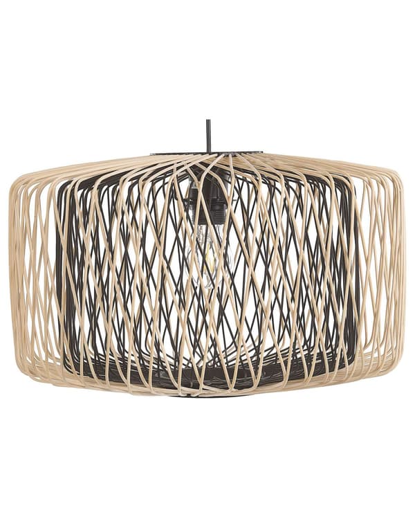 Pendellampa Ljust trä Svart Bambu Oval skärm Hängande taklampa