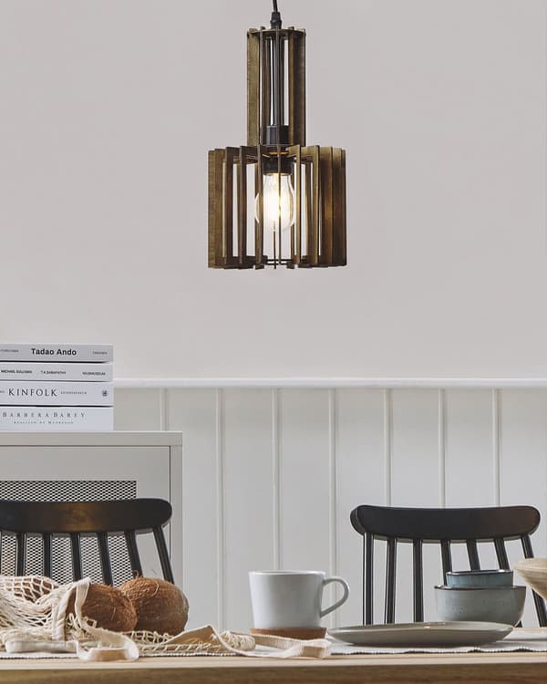 Hänglampa Mörkt Trä MDF Metall Pendelbelysning Öppen skärm Boho Design Kök Vardagsrumsdekorationer