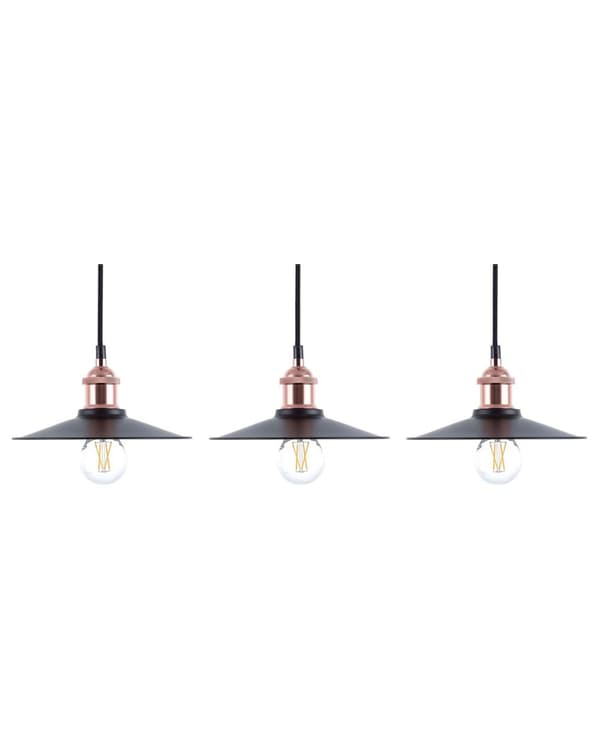 Hängande Lampa Svart Metall 3 Lampor Industriell Stil Taklampa 30 cm
