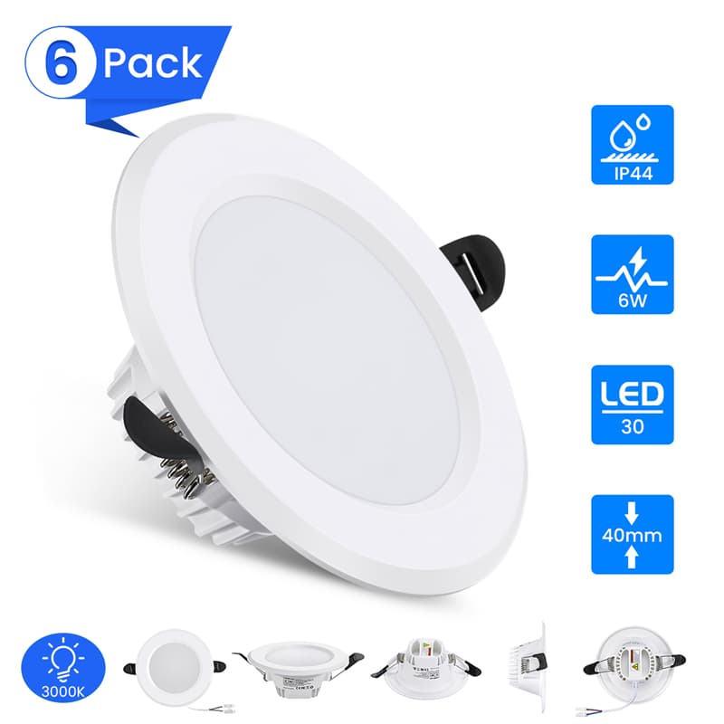 AMBOTHER 6-pack LED infälld downlight spotlight platt varmvit taklampa badrum hall