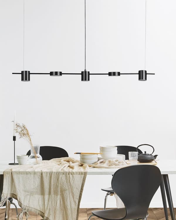 Hängande Lampa Svart Aluminium Järn 5 Integrerade LED-ljus Rund Form Belysning Industriell Kök Vardagsrum