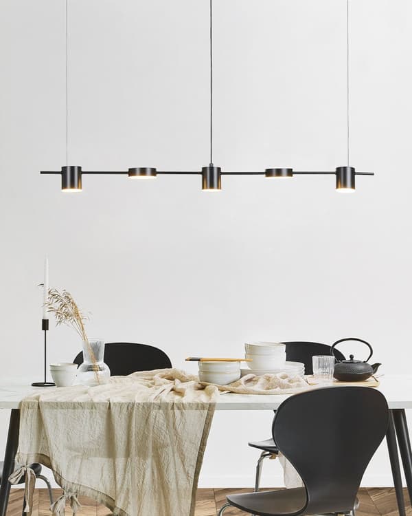 Hängande Lampa Svart Aluminium Järn 5 Integrerade LED-ljus Rund Form Belysning Industriell Kök Vardagsrum
