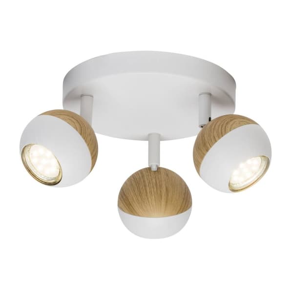 BRILLIANT lampe Scan LED rundt spotlight 3-flammer hvid / lyst træ | 3x LED-PAR51, GU10, 3W LED-reflektorlamper inkluderet, (250lm, 3000K) | Skala A +