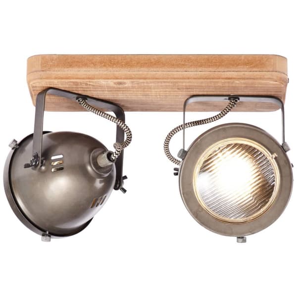 BRILLIANT lampe Carmen Wood bejdse stang 2-flammer brændt stål / træ | 2x PAR51, GU10, 5W, egnet til reflektorlamper (medfølger ikke) | Skala A ++ til