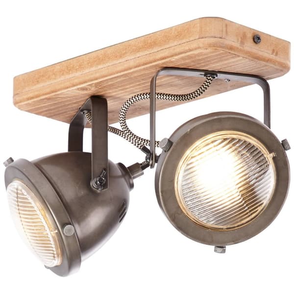 BRILLIANT lampe Carmen Wood bejdse stang 2-flammer brændt stål / træ | 2x PAR51, GU10, 5W, egnet til reflektorlamper (medfølger ikke) | Skala A ++ til