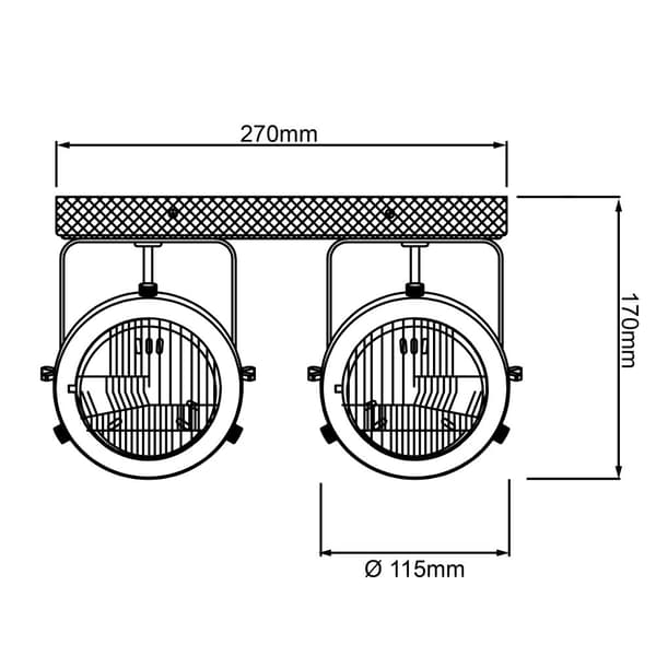 BRILLIANT lampe Carmen Wood bejdse stang 2-flammer brændt stål / træ | 2x PAR51, GU10, 5W, egnet til reflektorlamper (medfølger ikke) | Skala A ++ til