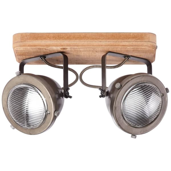 BRILLIANT lampe Carmen Wood bejdse stang 2-flammer brændt stål / træ | 2x PAR51, GU10, 5W, egnet til reflektorlamper (medfølger ikke) | Skala A ++ til