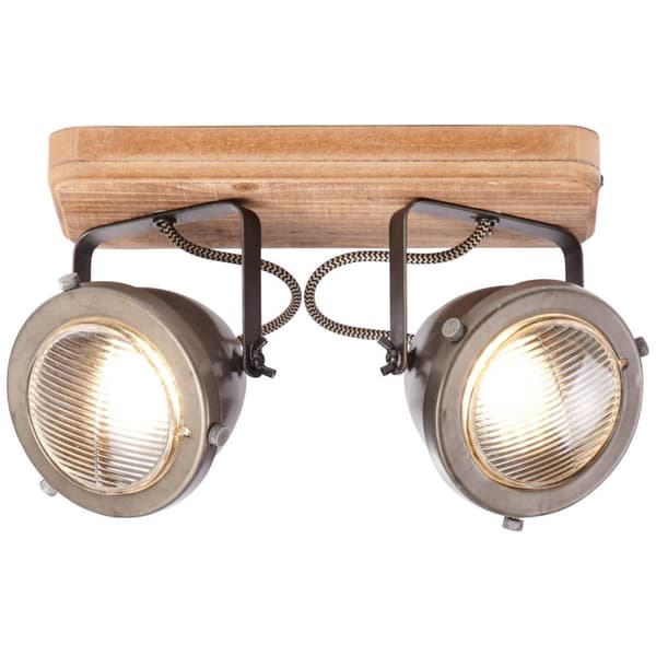 BRILLIANT lampe Carmen Wood bejdse stang 2-flammer brændt stål / træ | 2x PAR51, GU10, 5W, egnet til reflektorlamper (medfølger ikke) | Skala A ++ til