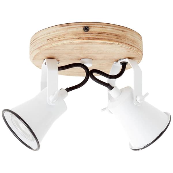 BRILLIANT lampe Seed rund spotlight 2-flammer hvid / lyst træ | 2x PAR51, GU10, 5W, egnet til reflektorlamper (medfølger ikke) | Skala A ++ til E | Dr