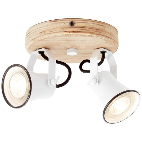 BRILLIANT lampe Seed rund spotlight 2-flammer hvid / lyst træ | 2x PAR51, GU10, 5W, egnet til reflektorlamper (medfølger ikke) | Skala A ++ til E | Dr