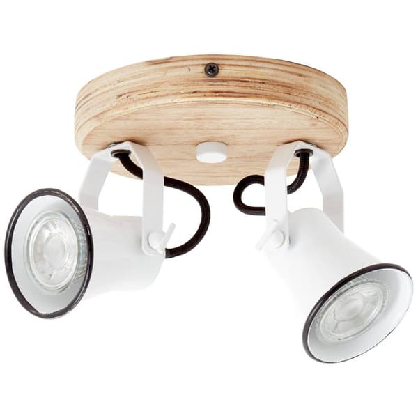 BRILLIANT lampe Seed rund spotlight 2-flammer hvid / lyst træ | 2x PAR51, GU10, 5W, egnet til reflektorlamper (medfølger ikke) | Skala A ++ til E | Dr