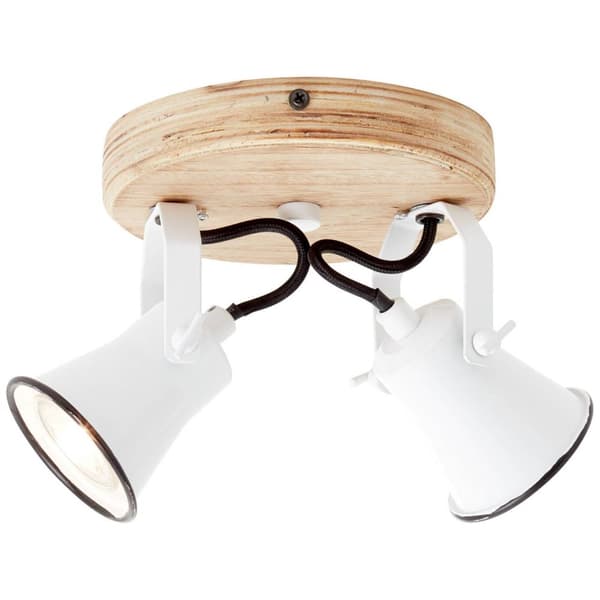 BRILLIANT lampe Seed rund spotlight 2-flammer hvid / lyst træ | 2x PAR51, GU10, 5W, egnet til reflektorlamper (medfølger ikke) | Skala A ++ til E | Dr