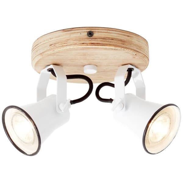 BRILLIANT lampe Seed rund spotlight 2-flammer hvid / lyst træ | 2x PAR51, GU10, 5W, egnet til reflektorlamper (medfølger ikke) | Skala A ++ til E | Dr