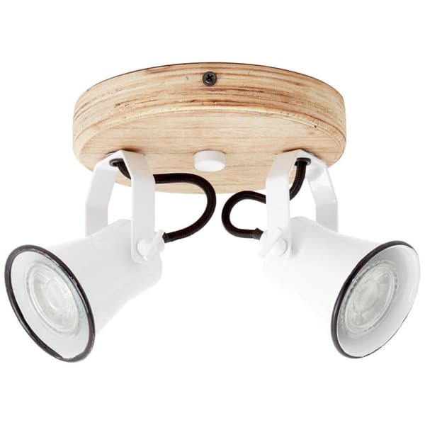 BRILLIANT lampe Seed rund spotlight 2-flammer hvid / lyst træ | 2x PAR51, GU10, 5W, egnet til reflektorlamper (medfølger ikke) | Skala A ++ til E | Dr