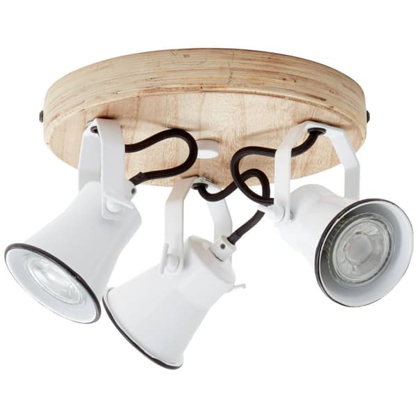 BRILLIANT lampa Seed round spotlight 3-flames white / light wood | 3x PAR51, GU10, 5W, lämplig för reflektorlampor (ingår ej) | Skala A ++ till E | Sv