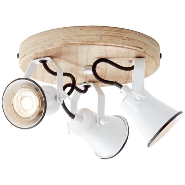 BRILLIANT lampa Seed round spotlight 3-flames white / light wood | 3x PAR51, GU10, 5W, lämplig för reflektorlampor (ingår ej) | Skala A ++ till E | Sv