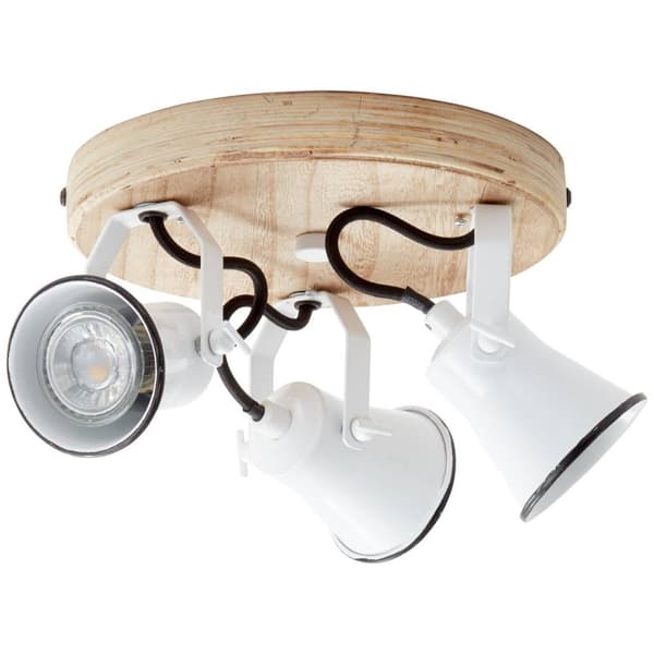 BRILLIANT lampa Seed round spotlight 3-flames white / light wood | 3x PAR51, GU10, 5W, lämplig för reflektorlampor (ingår ej) | Skala A ++ till E | Sv