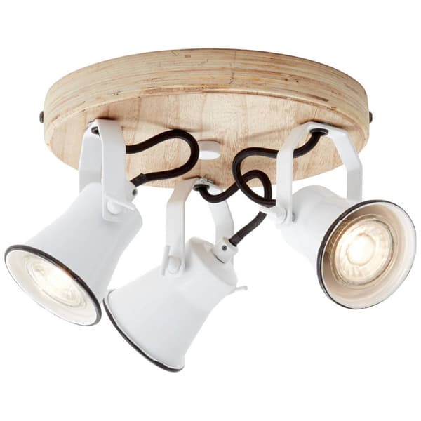 BRILLIANT lampa Seed round spotlight 3-flames white / light wood | 3x PAR51, GU10, 5W, lämplig för reflektorlampor (ingår ej) | Skala A ++ till E | Sv