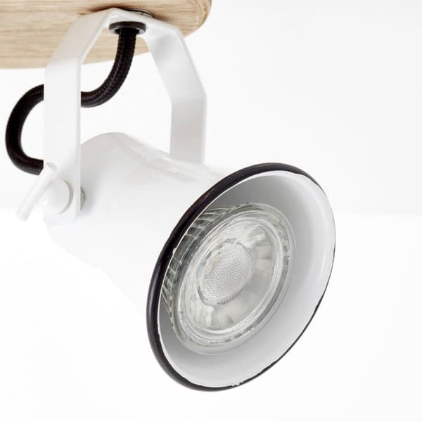 BRILLIANT lampa Seed round spotlight 3-flames white / light wood | 3x PAR51, GU10, 5W, lämplig för reflektorlampor (ingår ej) | Skala A ++ till E | Sv