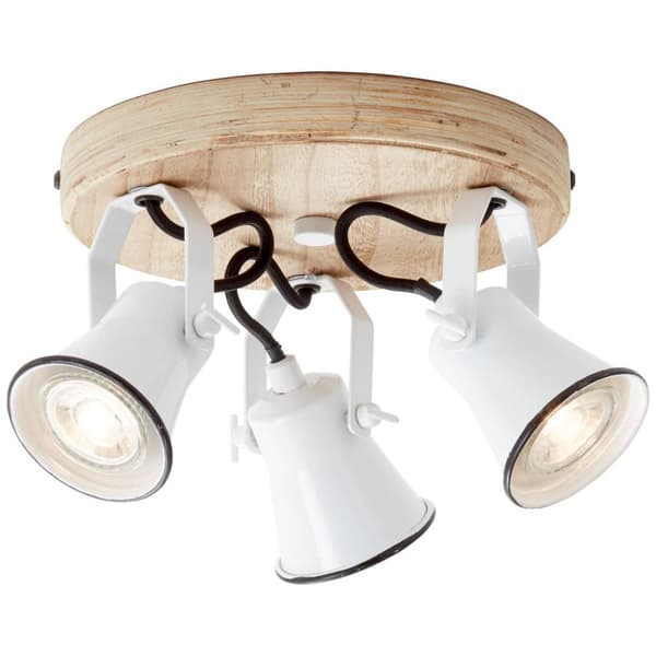 BRILLIANT lampa Seed round spotlight 3-flames white / light wood | 3x PAR51, GU10, 5W, lämplig för reflektorlampor (ingår ej) | Skala A ++ till E | Sv