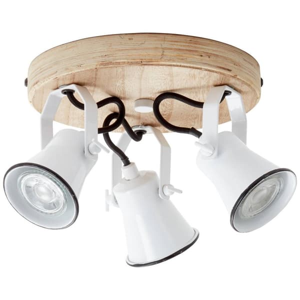 BRILLIANT lampa Seed round spotlight 3-flames white / light wood | 3x PAR51, GU10, 5W, lämplig för reflektorlampor (ingår ej) | Skala A ++ till E | Sv