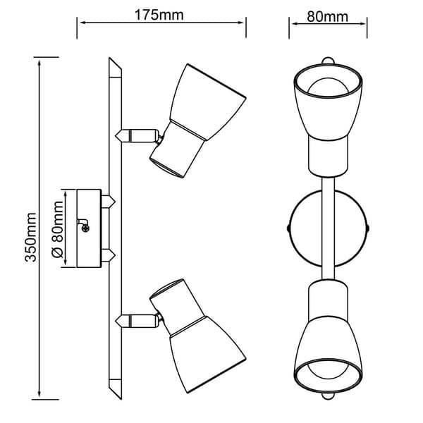 BRILLIANT lamppu Janna LED-kohdevalo 2-liekki rauta / kromi / valkoinen | 2x LED-Z45, E14, 4W LED tippalamppuja mukana, (450lm, 2700K) | Asteikko A ++