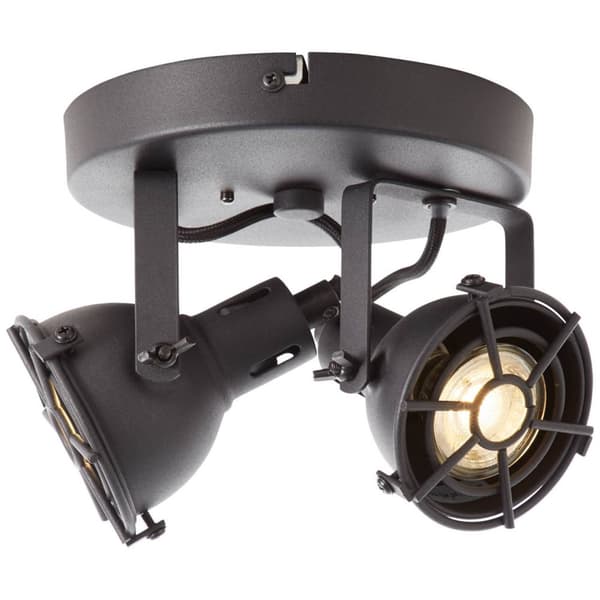 BRILLIANT lampe Jesper LED rund spotlight 2-flammet sort korund | 2x LED-PAR51, GU10, 5W LED-reflektorlamper inkluderet, (380lm, 3000K) | Skala A ++ t