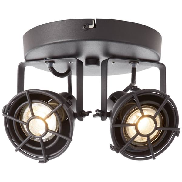 BRILLIANT lampe Jesper LED rund spotlight 2-flammet sort korund | 2x LED-PAR51, GU10, 5W LED-reflektorlamper inkluderet, (380lm, 3000K) | Skala A ++ t