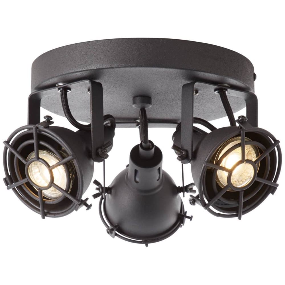 BRILLIANT lampa Jesper LED rund spotlight 3-flames svart korund | 3x LED-PAR51, GU10, 5W LED-reflektorlampor ingår, (380lm, 3000K) | Skala A ++ till E