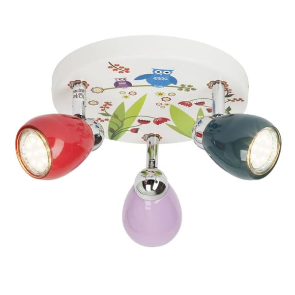 BRILLIANT lampa Fåglar LED rund spotlight 3-flames färgade | 3x LED-PAR51, GU10, 3W LED-reflektorlampor ingår, (250lm, 3000K) | Skala A ++ till E | Sv