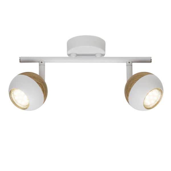 BRILLIANT lampe Scan LED spotlight 2-flammet hvid / lyst træ | 2x LED-PAR51, GU10, 3W LED-reflektorlamper inkluderet, (250lm, 3000K) | Skala A ++ til