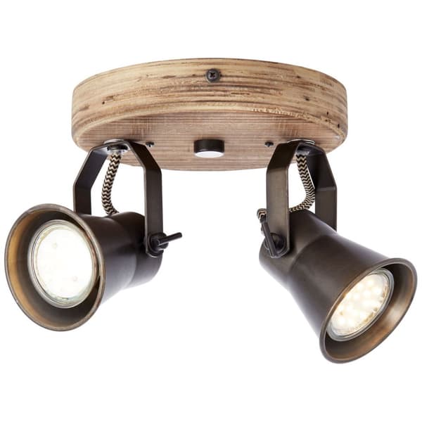 BRILLIANT lampa Seed round spotlight 2-flames black steel / light wood | 2x PAR51, GU10, 5W, lämplig för reflektorlampor (ingår ej) | Skala A ++ till