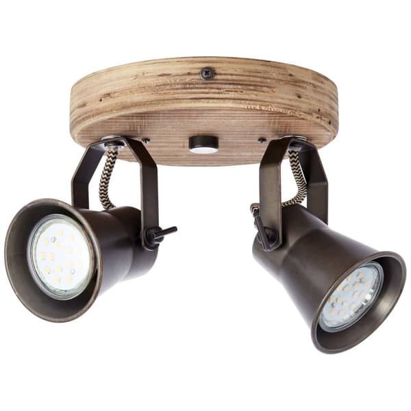 BRILLIANT lampa Seed round spotlight 2-flames black steel / light wood | 2x PAR51, GU10, 5W, lämplig för reflektorlampor (ingår ej) | Skala A ++ till