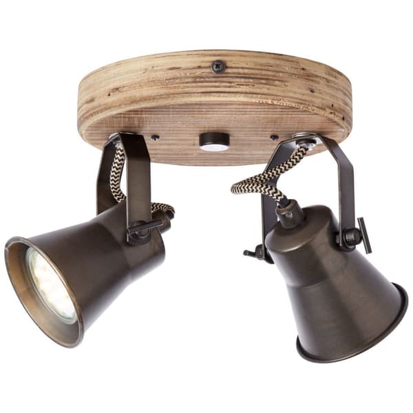 BRILLIANT lampa Seed round spotlight 2-flames black steel / light wood | 2x PAR51, GU10, 5W, lämplig för reflektorlampor (ingår ej) | Skala A ++ till