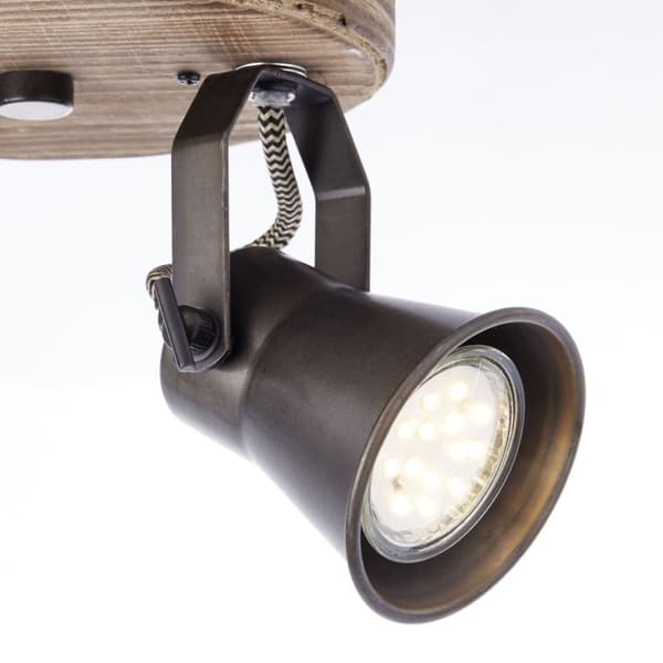 BRILLIANT lampa Seed round spotlight 2-flames black steel / light wood | 2x PAR51, GU10, 5W, lämplig för reflektorlampor (ingår ej) | Skala A ++ till