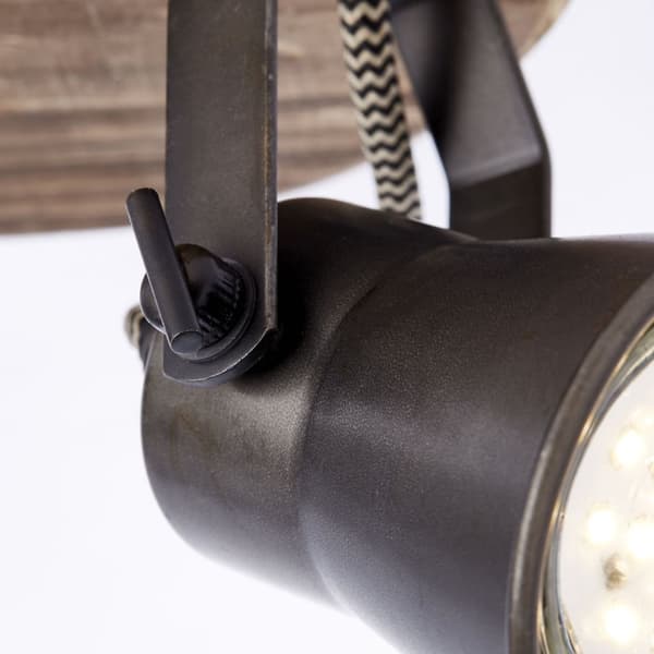 BRILLIANT lampa Seed round spotlight 2-flames black steel / light wood | 2x PAR51, GU10, 5W, lämplig för reflektorlampor (ingår ej) | Skala A ++ till