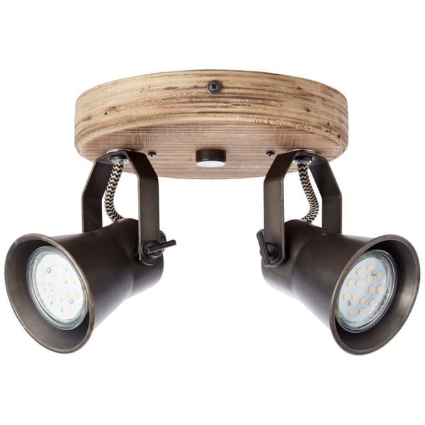 BRILLIANT lampa Seed round spotlight 2-flames black steel / light wood | 2x PAR51, GU10, 5W, lämplig för reflektorlampor (ingår ej) | Skala A ++ till
