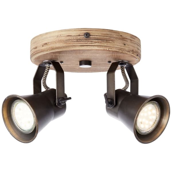 BRILLIANT lampa Seed round spotlight 2-flames black steel / light wood | 2x PAR51, GU10, 5W, lämplig för reflektorlampor (ingår ej) | Skala A ++ till