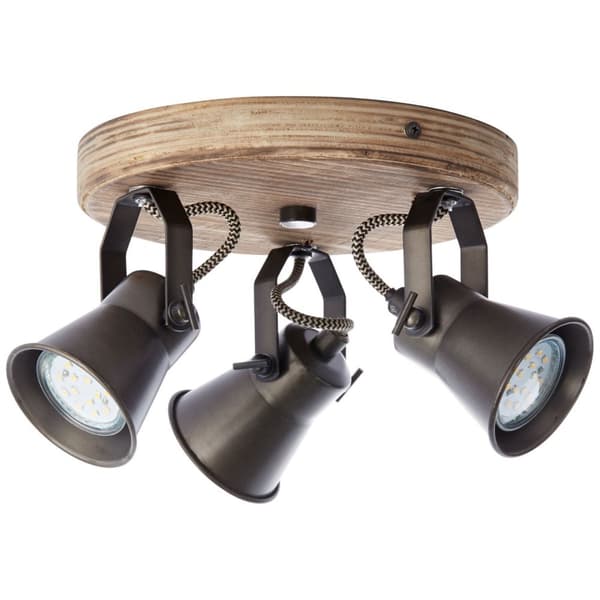 BRILLIANT lampe Seed rund spotlight 3-flammet sort stål / lyst træ | 3x PAR51, GU10, 5W, velegnet til reflektorlamper (medfølger ikke) | Skala A ++ ti