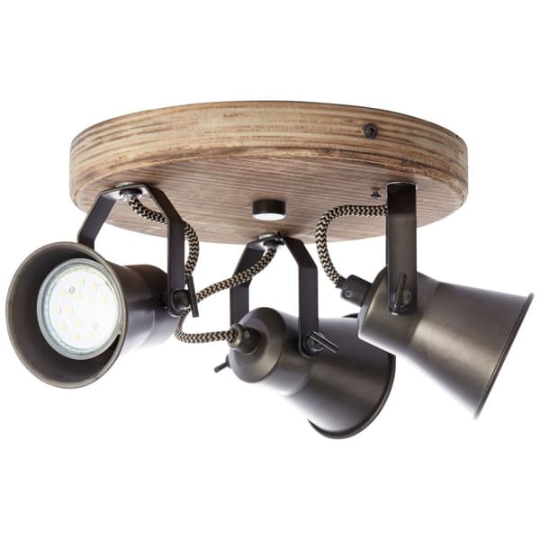 BRILLIANT lampe Seed rund spotlight 3-flammet sort stål / lyst træ | 3x PAR51, GU10, 5W, velegnet til reflektorlamper (medfølger ikke) | Skala A ++ ti
