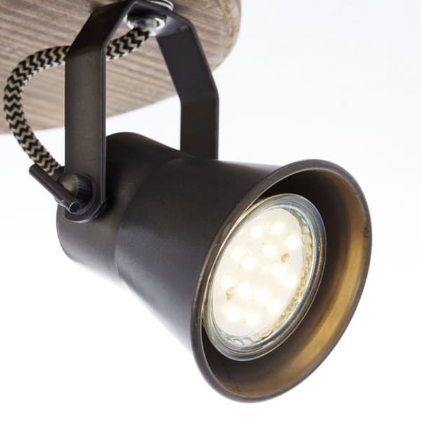 BRILLIANT lampe Seed rund spotlight 3-flammet sort stål / lyst træ | 3x PAR51, GU10, 5W, velegnet til reflektorlamper (medfølger ikke) | Skala A ++ ti