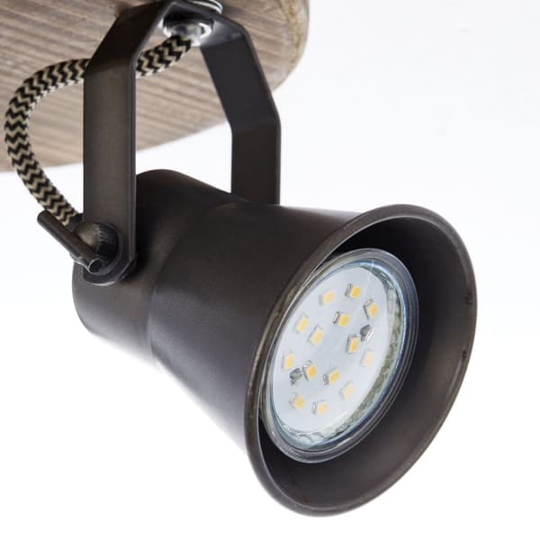 BRILLIANT lampe Seed rund spotlight 3-flammet sort stål / lyst træ | 3x PAR51, GU10, 5W, velegnet til reflektorlamper (medfølger ikke) | Skala A ++ ti