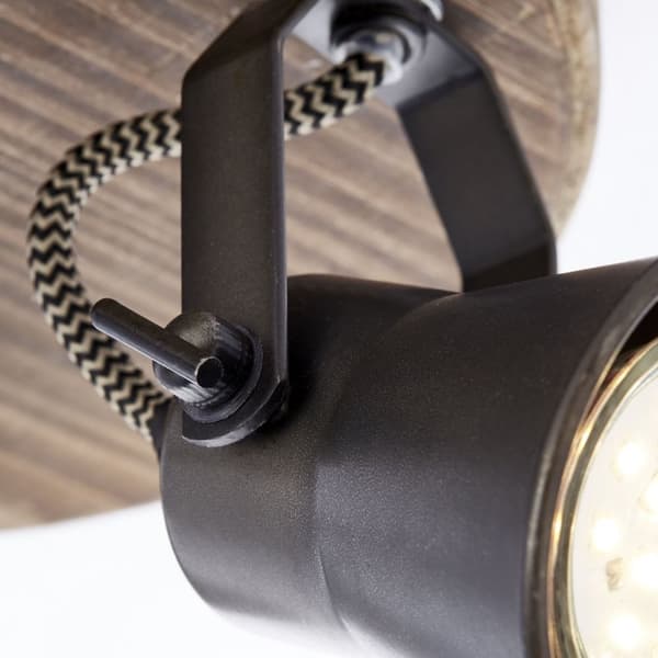 BRILLIANT lampe Seed rund spotlight 3-flammet sort stål / lyst træ | 3x PAR51, GU10, 5W, velegnet til reflektorlamper (medfølger ikke) | Skala A ++ ti